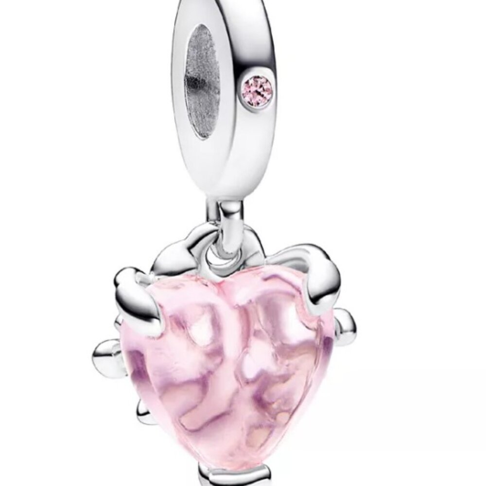 New Pandora Pink Heart Dangle Family Tree Charm Bead